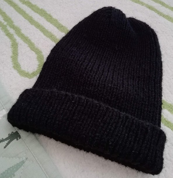 photo black knitted beanie for adult